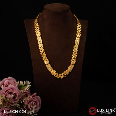 1 Gram Gold Plated 2 In 1 Latest Design Pokal Chain for Men - CH - 024