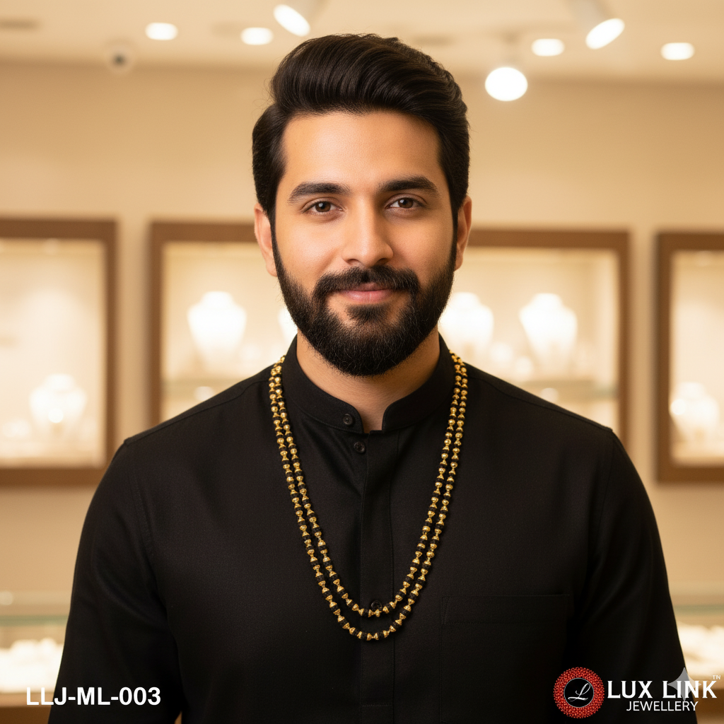 2 Line Lovely Design High-Quality Gold Plated Rudraksha Mala for Men - ML - 003