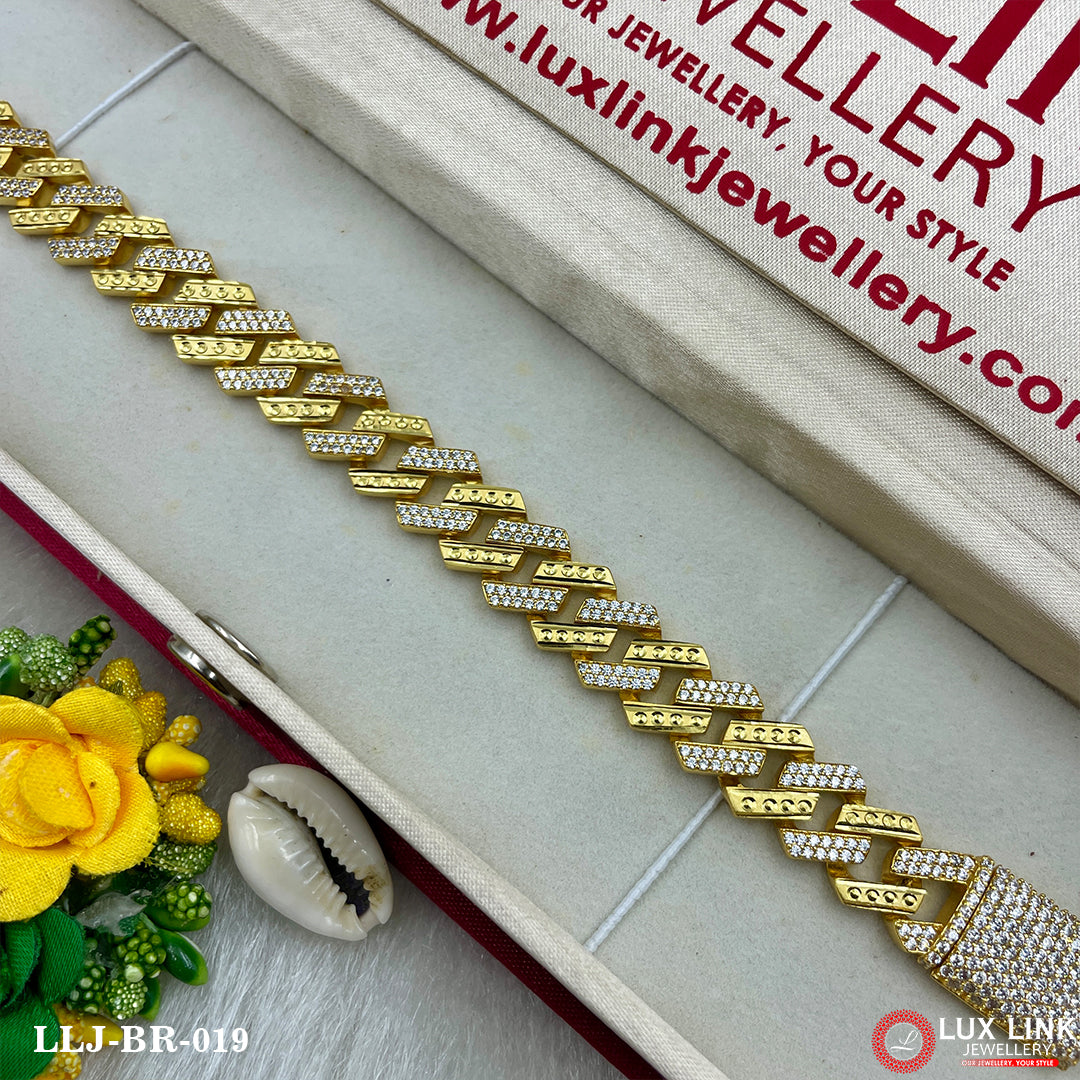 1 Gram Gold Plated With Diamond Design High-quality Bracelet For Men - BR - 019