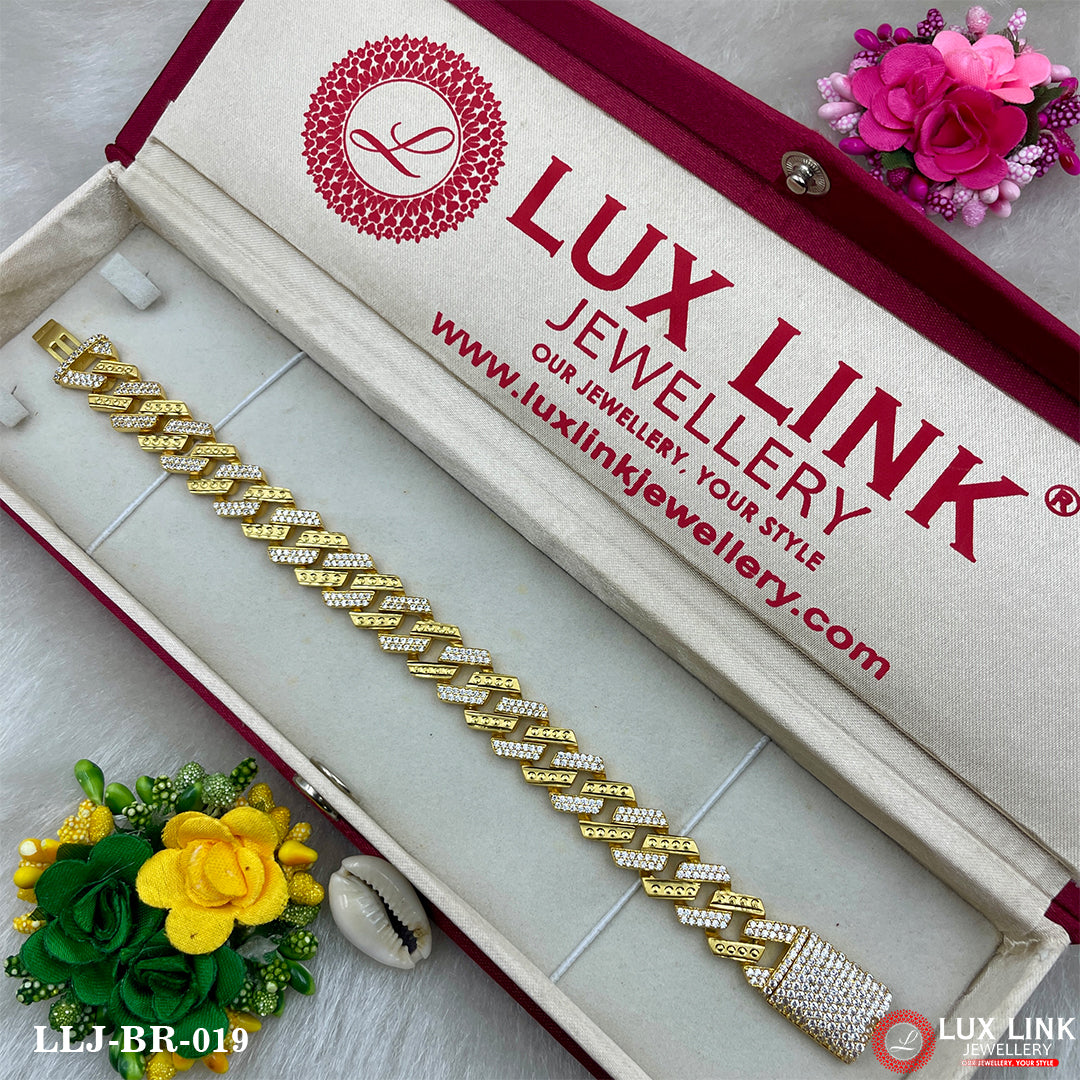 1 Gram Gold Plated With Diamond Design High-quality Bracelet For Men - BR - 019