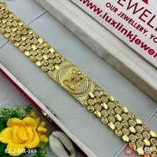 Indian Mudra in Royal Rectangle With Rhodium Plated Golden Diamond Bracelet For Man - BR - 103