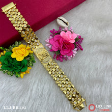 Indian Mudra in Royal Rectangle With Rhodium Plated Golden Diamond Bracelet For Man - BR - 103