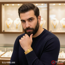 Indian Mudra in Royal Rectangle With Rhodium Plated Golden Diamond Bracelet For Man - BR - 103