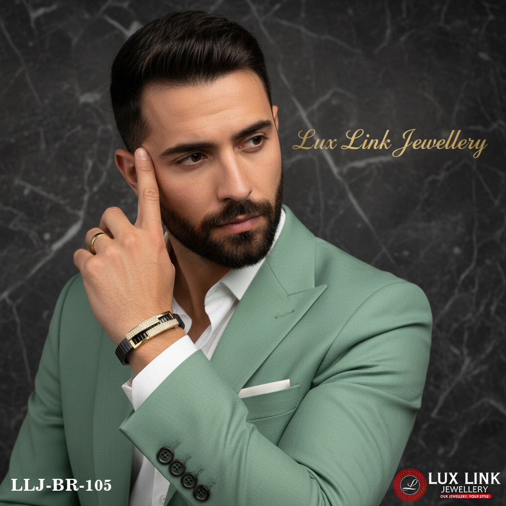 Streamlined Design Rose Gold & Black Color Bracelet for Men - BR - 105