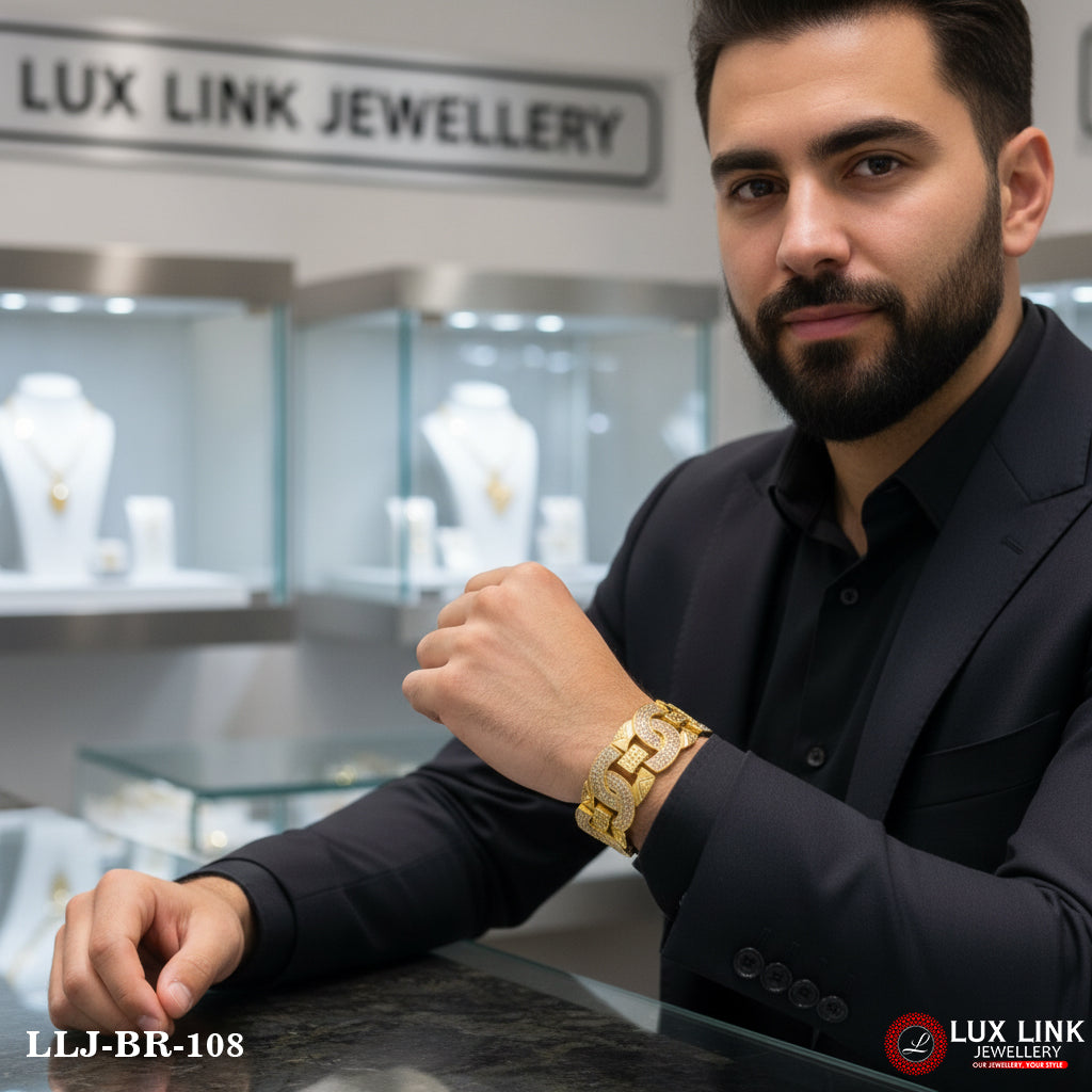 Gents 1 Gram Gold Plated C Into C Exciting Design Bracelet With Diamonds - BR - 108