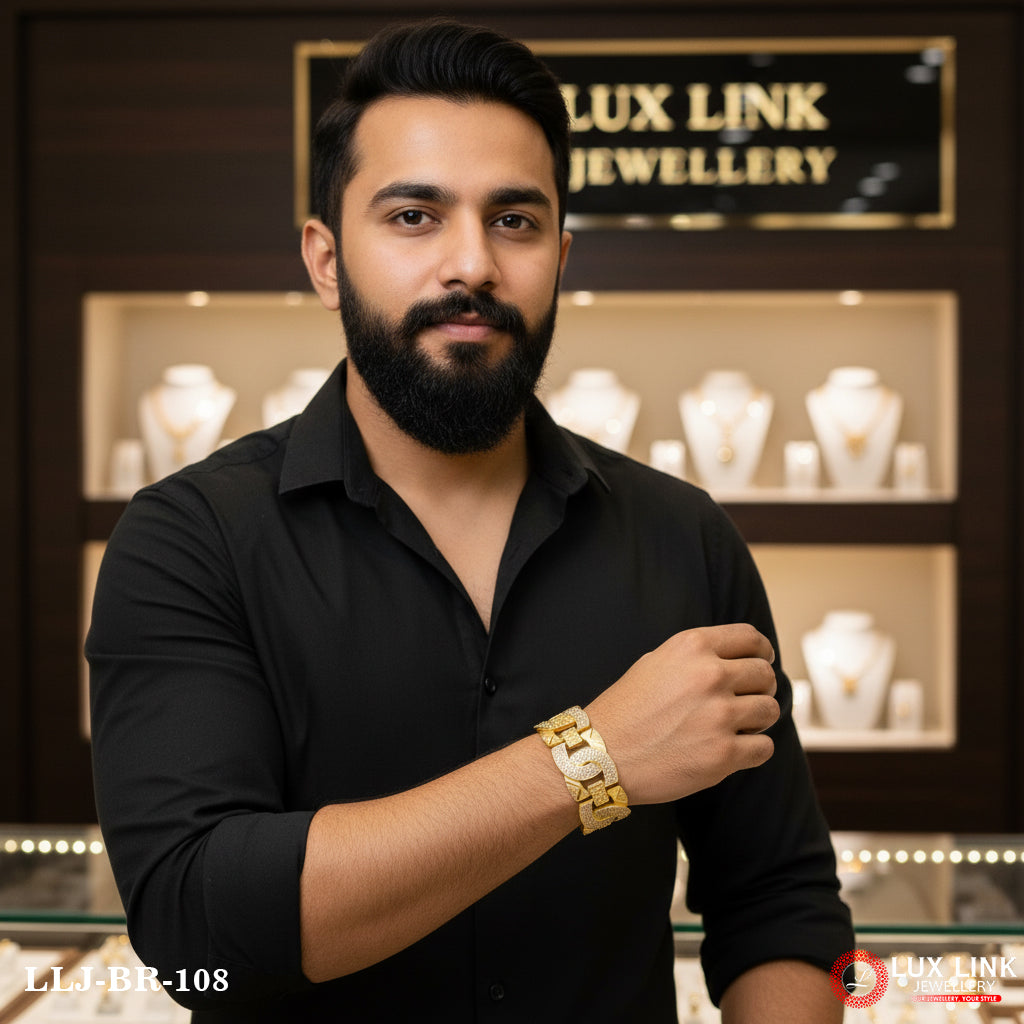 Gents 1 Gram Gold Plated C Into C Exciting Design Bracelet With Diamonds - BR - 108