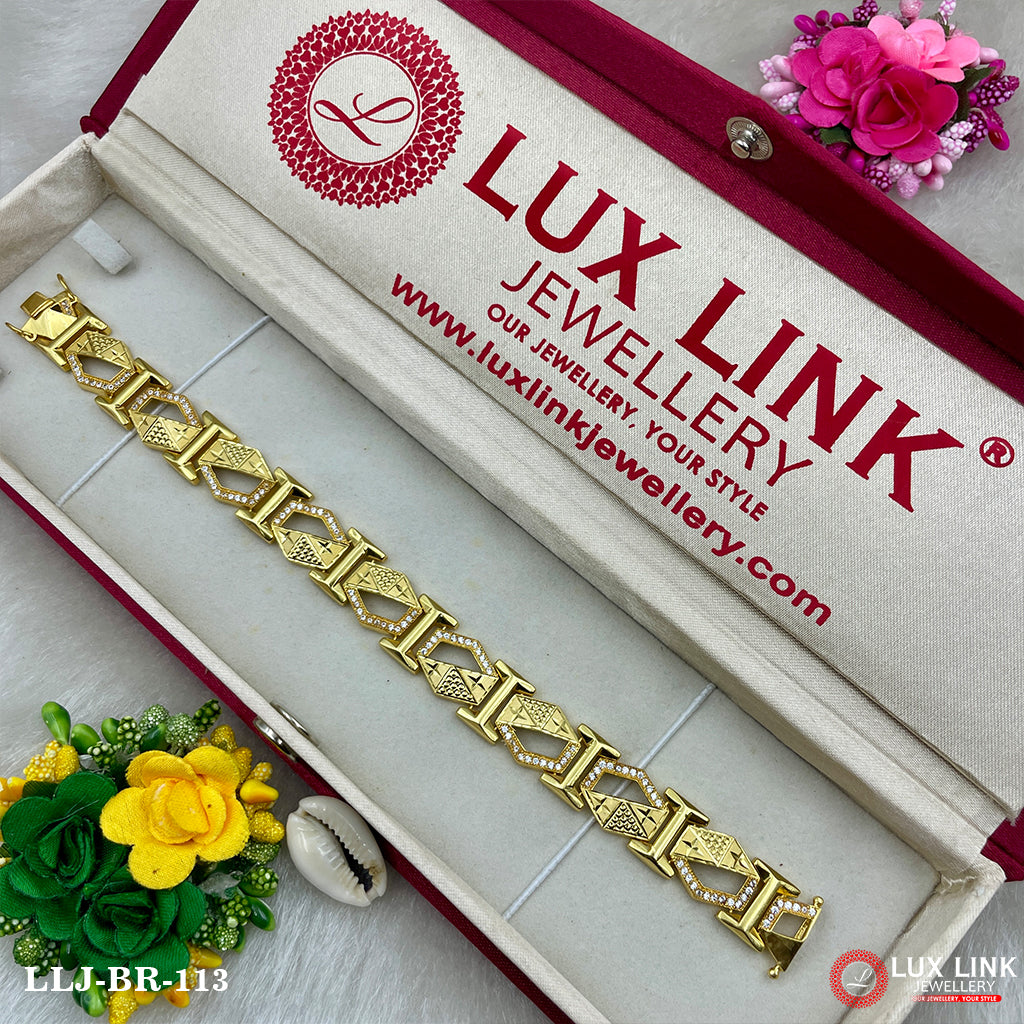 1 Gram Gold Plated With Diamond Fashionable Design Bracelet For Men - BR - 113