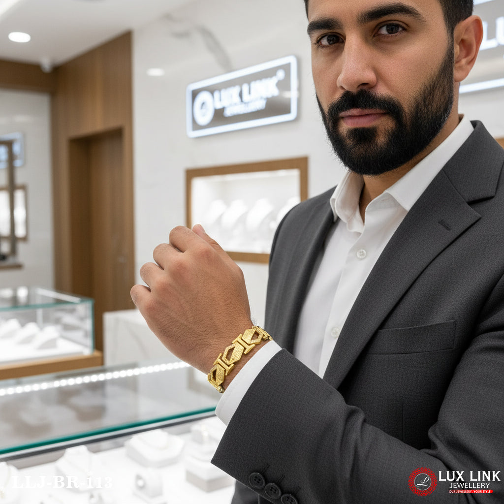 1 Gram Gold Plated With Diamond Fashionable Design Bracelet For Men - BR - 113