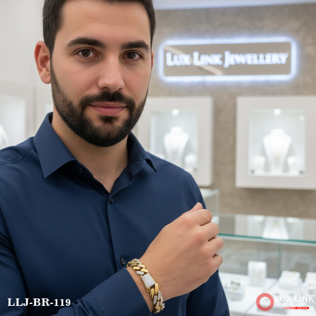 Golden Color Stainless Steel Cuban Link Bracelet for Men - BR - 119