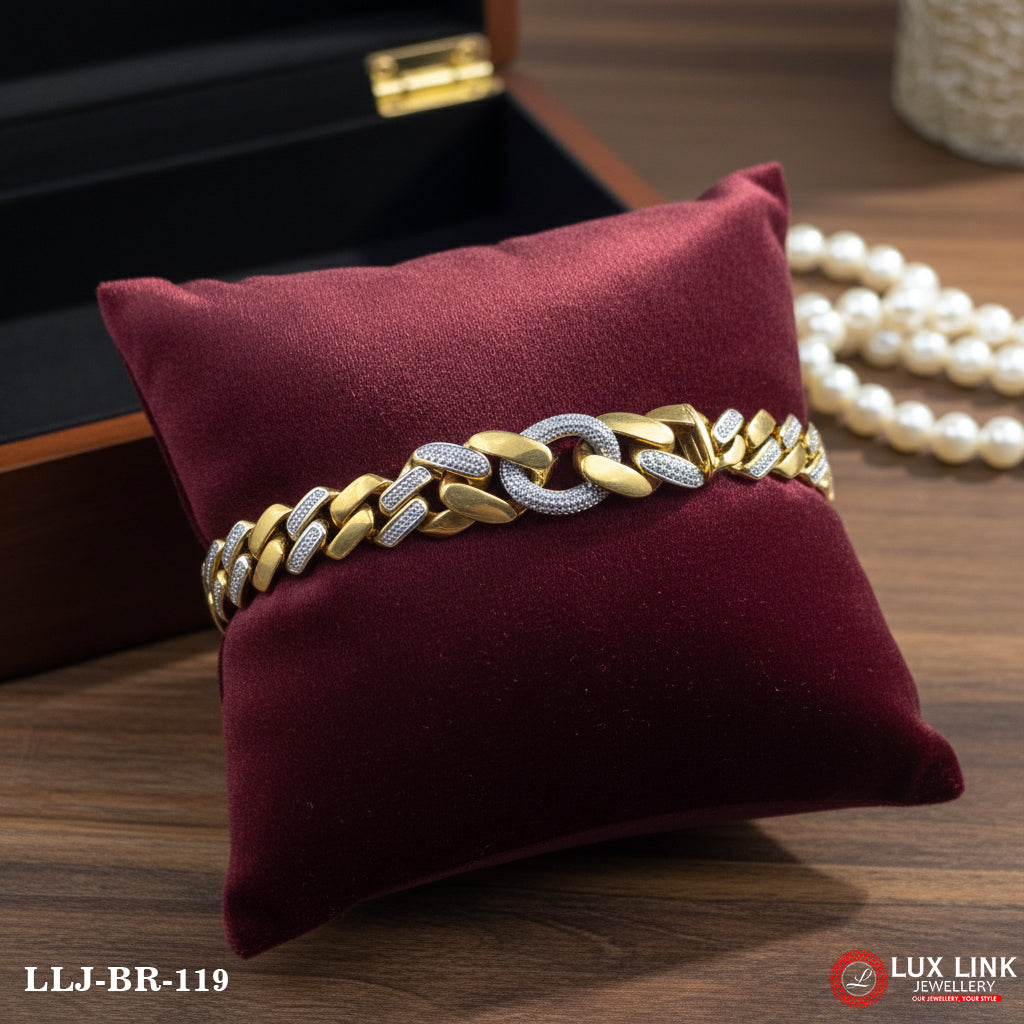 Golden Color Stainless Steel Cuban Link Bracelet for Men - BR - 119