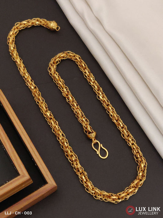 Delicate Design All Round Ring Thick Gold Plated Chain For Men - CH-003