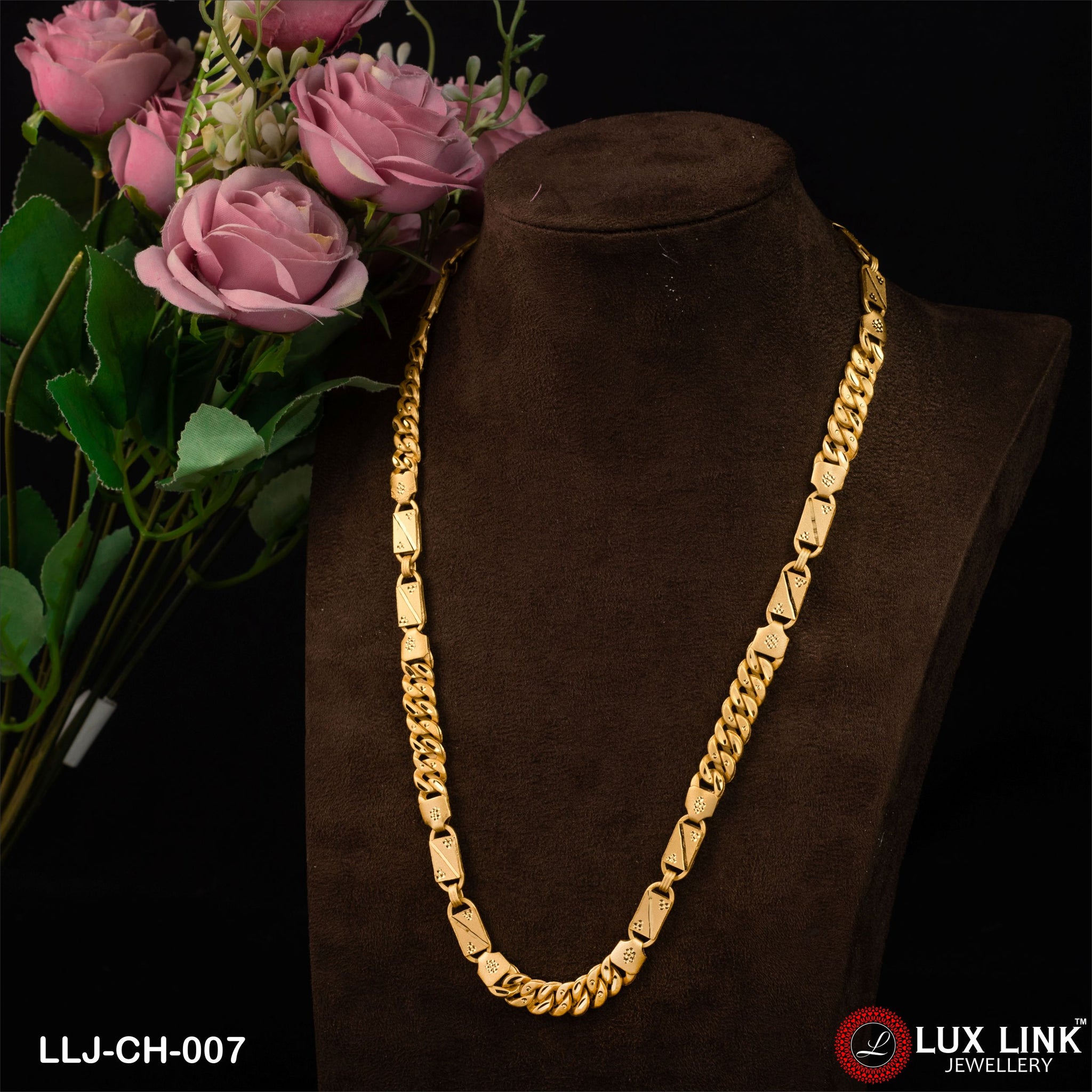 1 Gram Gold Plated Pokal With Nawabi Gorgeous Design Chain For Men - CH - 007