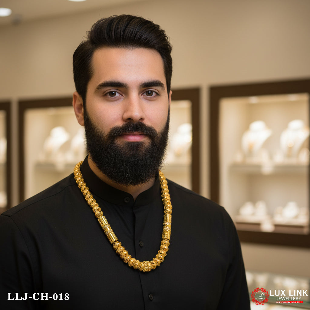 Rajwadi with Diamond Finely Detailed Design Gold Plated Chain for Men - CH - 018