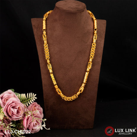 1 Gram Gold Plated Fancy Design High-Quality Rajwadi Chain for Men - CH - 022