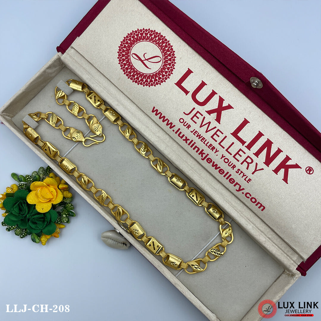 2 In 1 Extraordinary Design Gold Plated Chain For Men - CH - 208