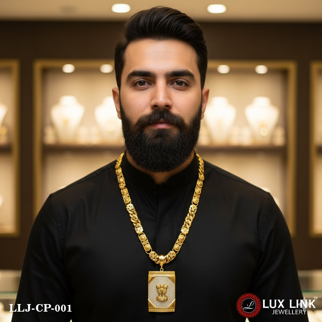 Mudra Fashionable Design Gold Plated Chain Pendant Combo for Men (CP-001)