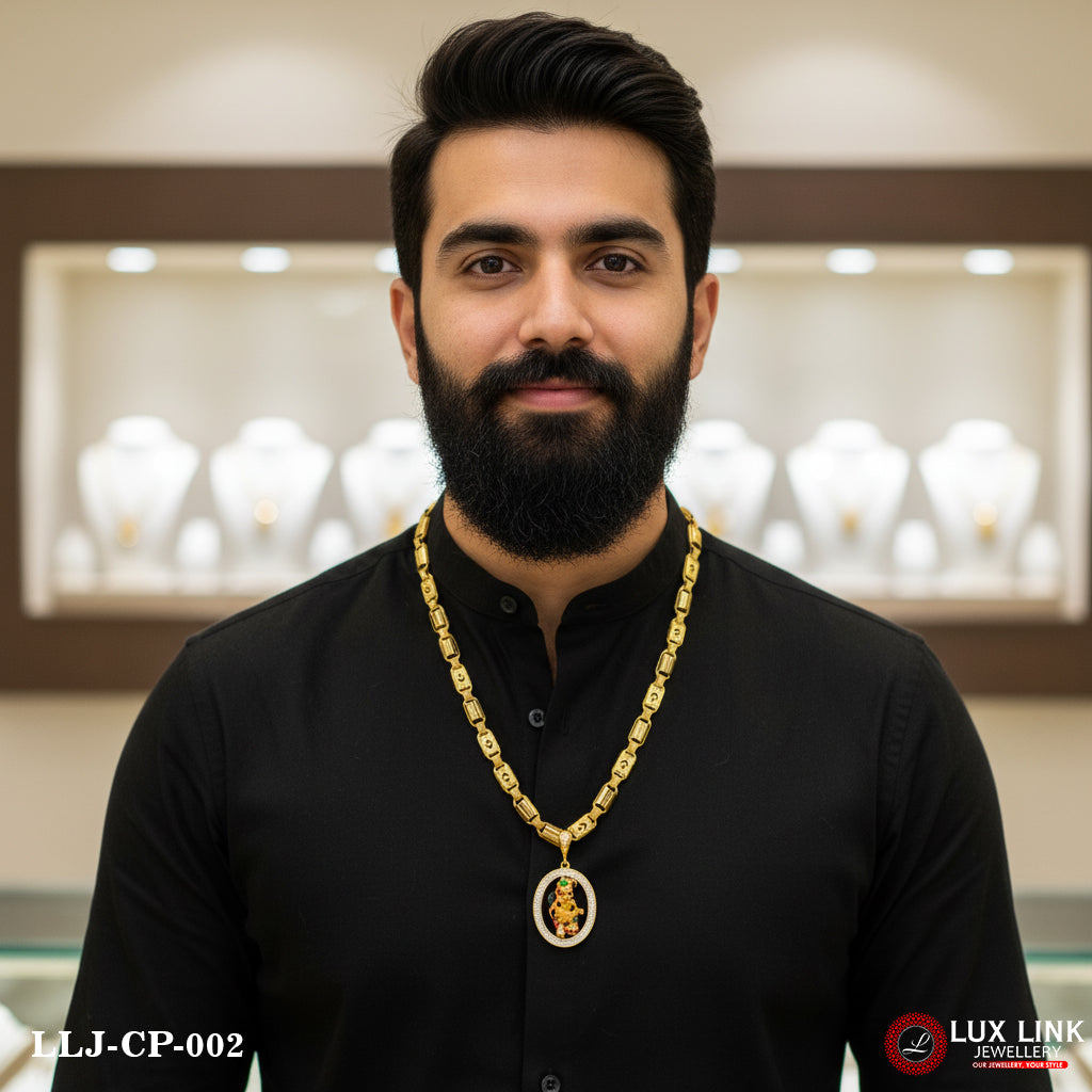 1 Gram Gold Plated Kashtbhanjan Dev Popular Design Pendant With Chain for Men (CP-002)