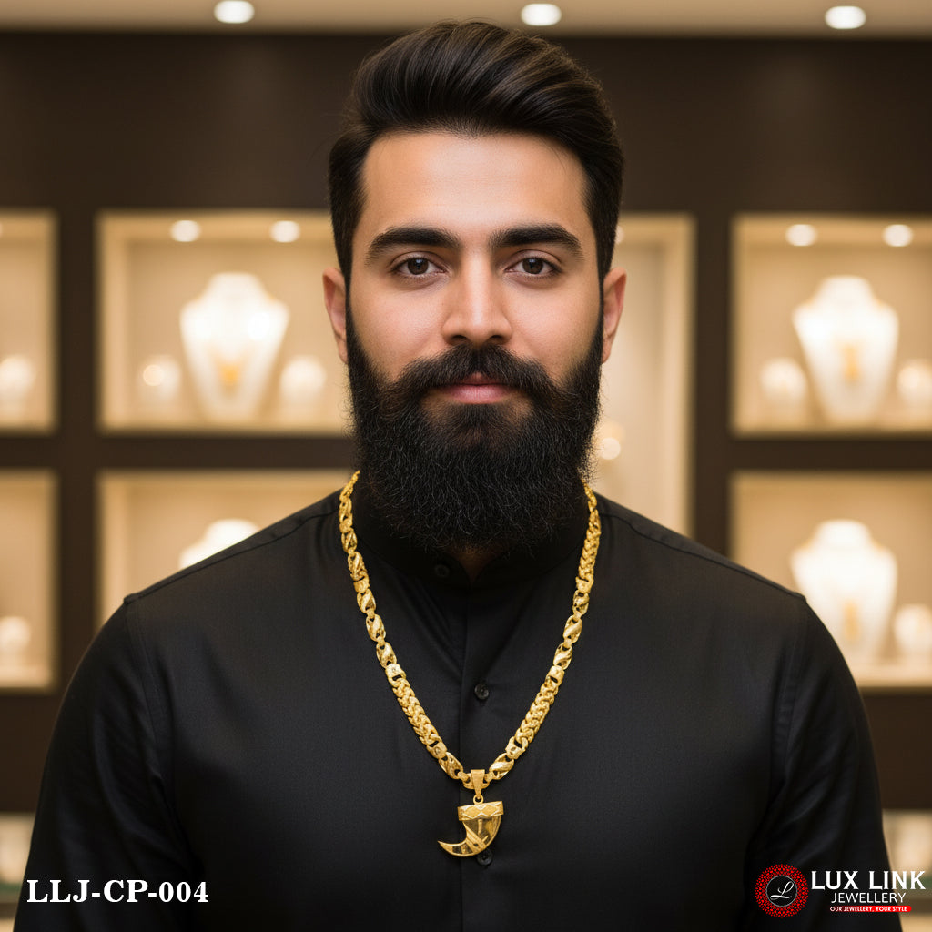 Lion Nail Glittering Design Gold Plated Chain Pendant Combo For Men (CP - 004)