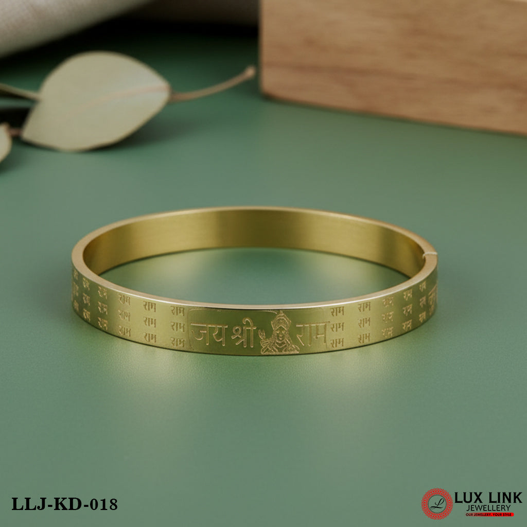 Jay Shree Ram Finely Detailed Design Superior Quality Golden Colour Kada - KD - 018