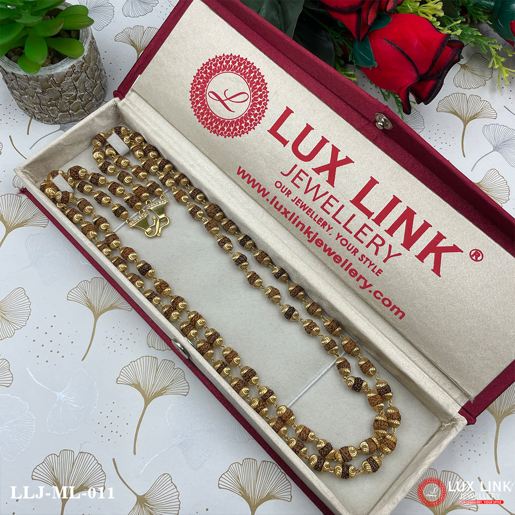 2 Line Trending Design Gold Plated Rudraksha Mala for Men - ML - 011