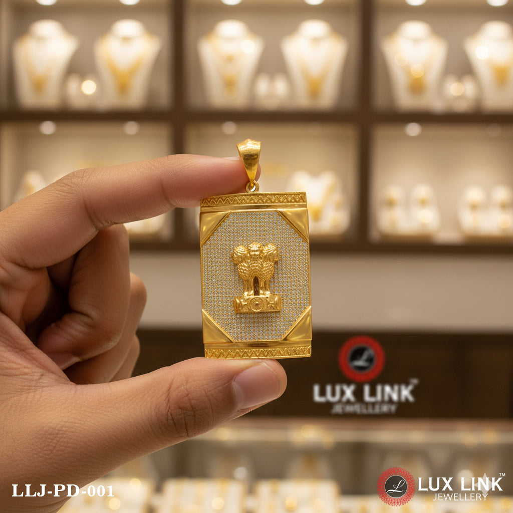 Big Mudra Diamond Pendant Premium-Grade Quality Gold Plated for Men - PD - 001