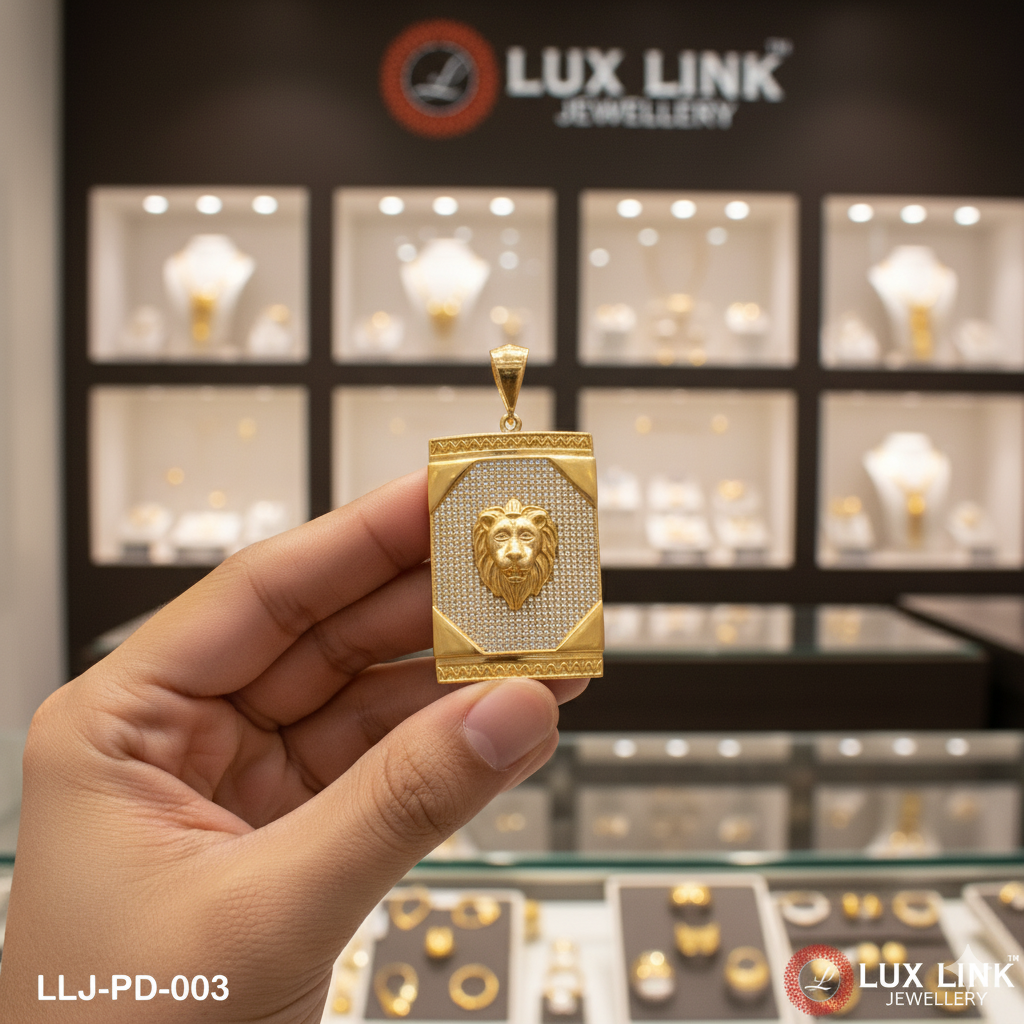 Lion Face Diamond Pendant Premium-Grade Quality Gold Plated for Men - PD - 003