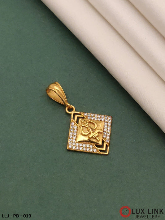 Superior Micro Gold Pleted Shiv With Diamond Pendent For Men -PD-019