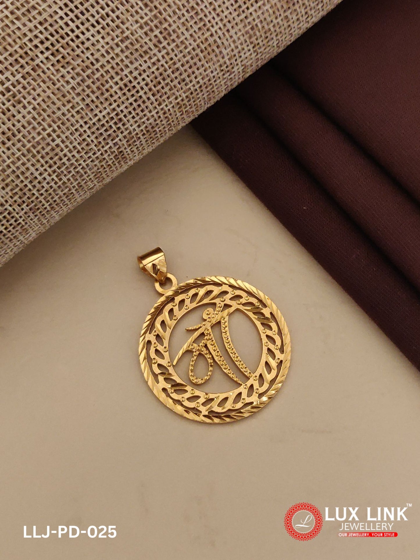 Maa Letter Micro Gold Plated CNC Cut Pendant With King Crown Design - PD-025