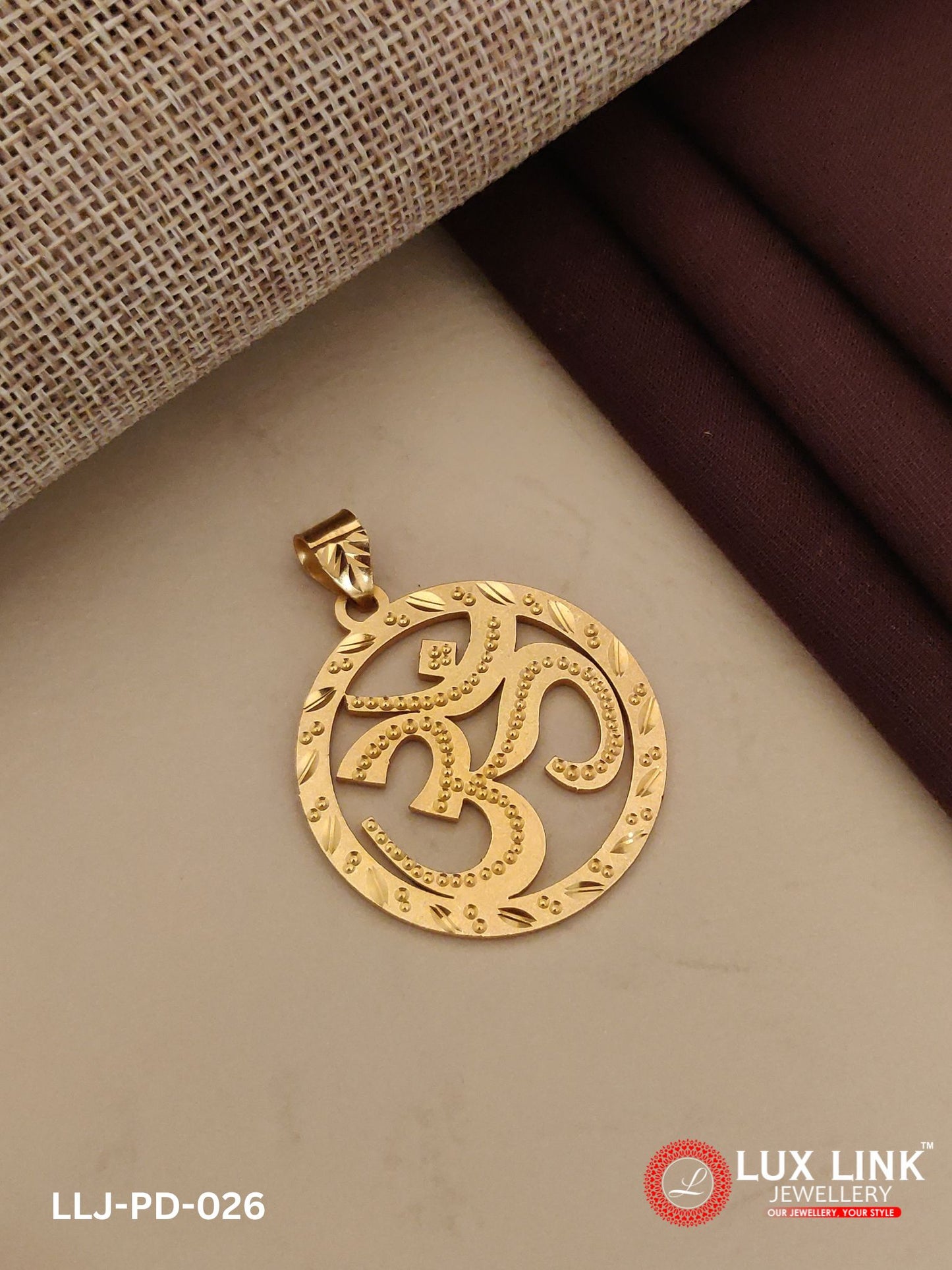 OM Letter Micro Gold Plated CNC Cut Pendant With King Crown Design -PD-026