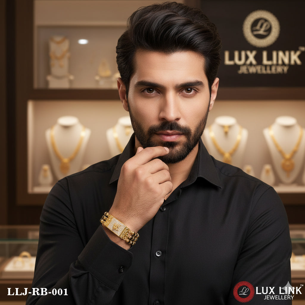 Maa Finely Detailed Design Gold Plated Rudraksha Bracelet For Men - RB - 001