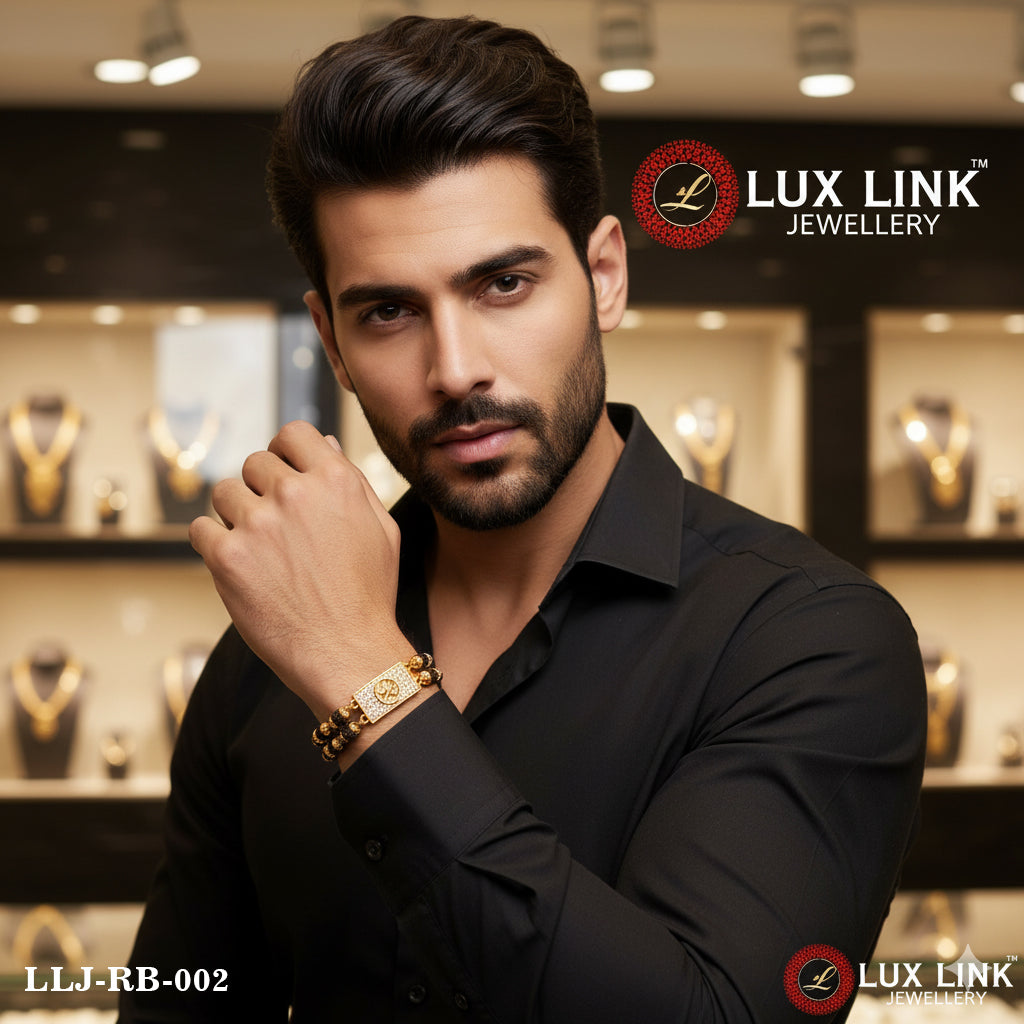 Mercedes Glittering Design Gold Plated Rudraksha Bracelet For Men - RB - 002