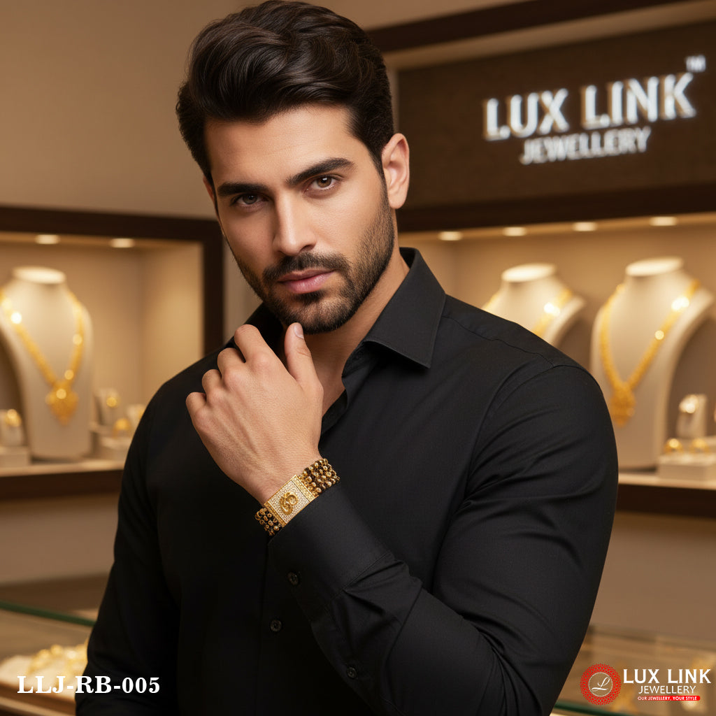 Om With Diamond Latest Design High-quality Gold Plated Bracelet For Men - RB - 005