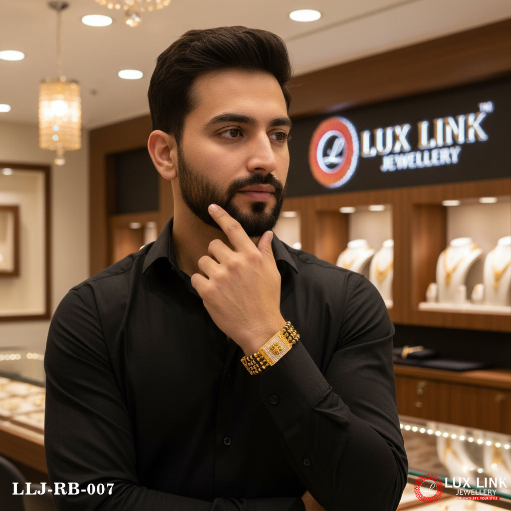 Mahakal With Diamond Prominent Gold Plated Rudraksha Bracelet For Men - RB - 007