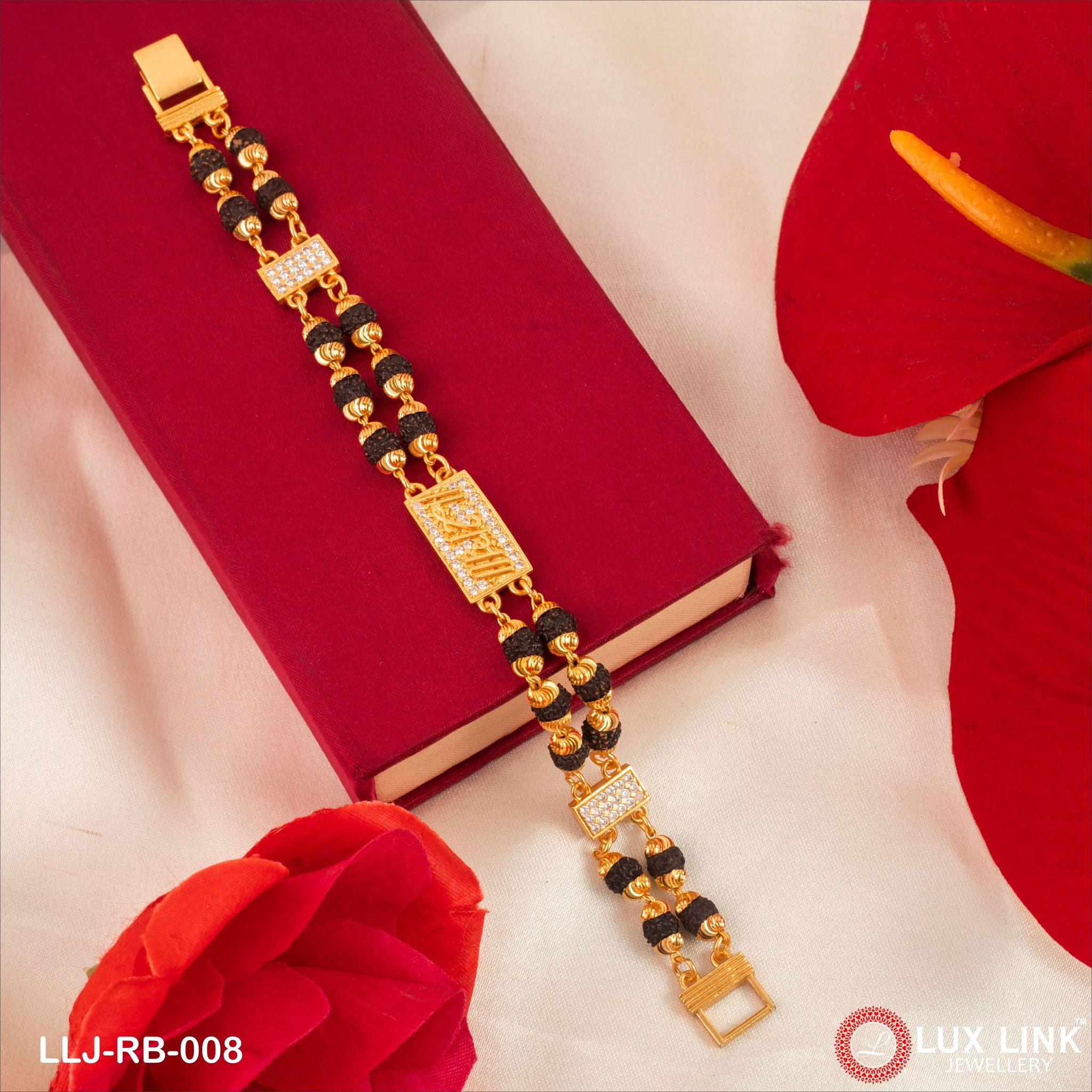 Ram Traditional Design Gold Plated Rudraksha Bracelet for Men - RB - 008