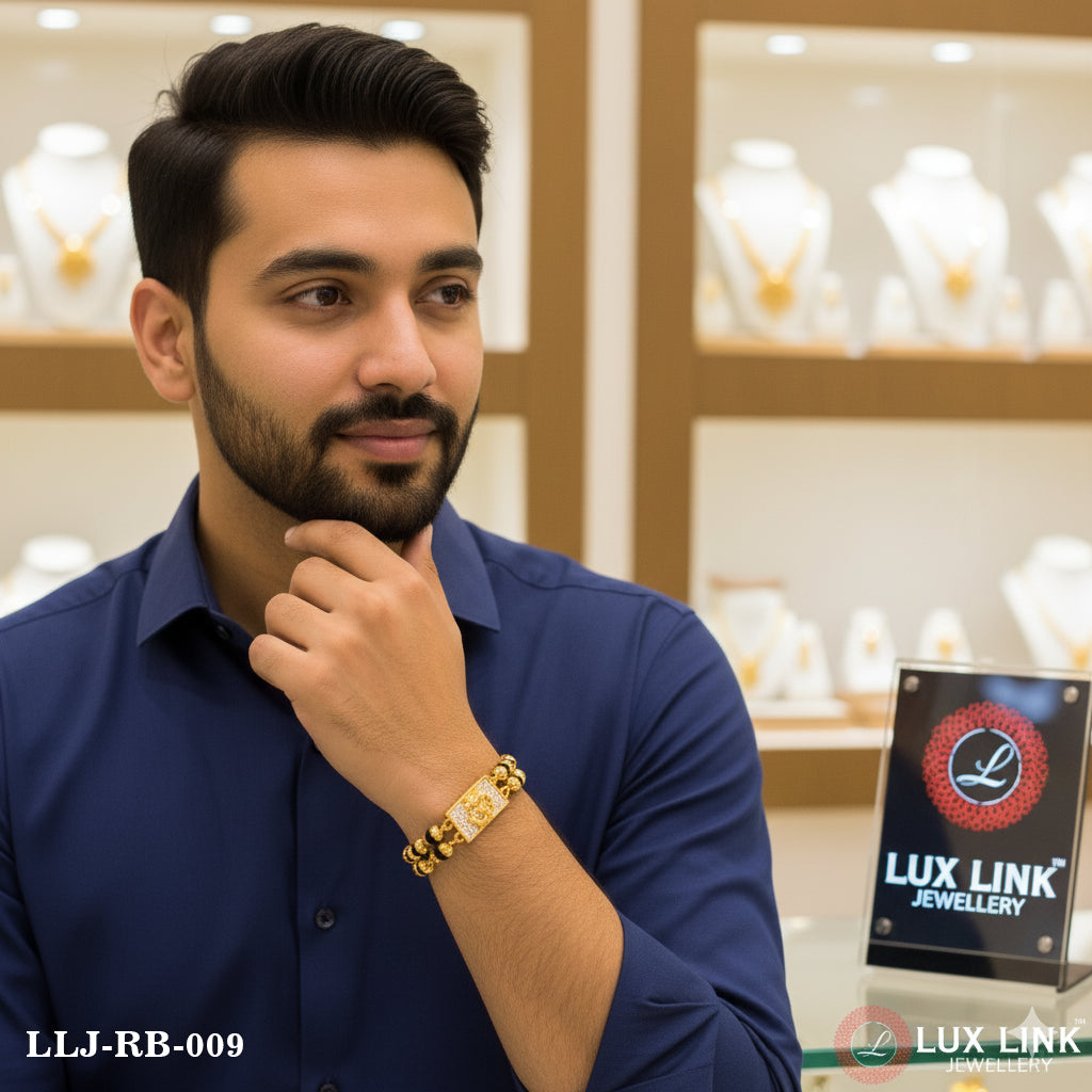 Om Fabulous Design Gold Plated Rudraksha Bracelet For Men - RB - 009