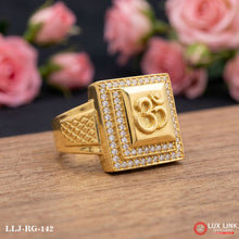 Gold Plated Om with Diamond Glittering Design Ring for Men RG -142