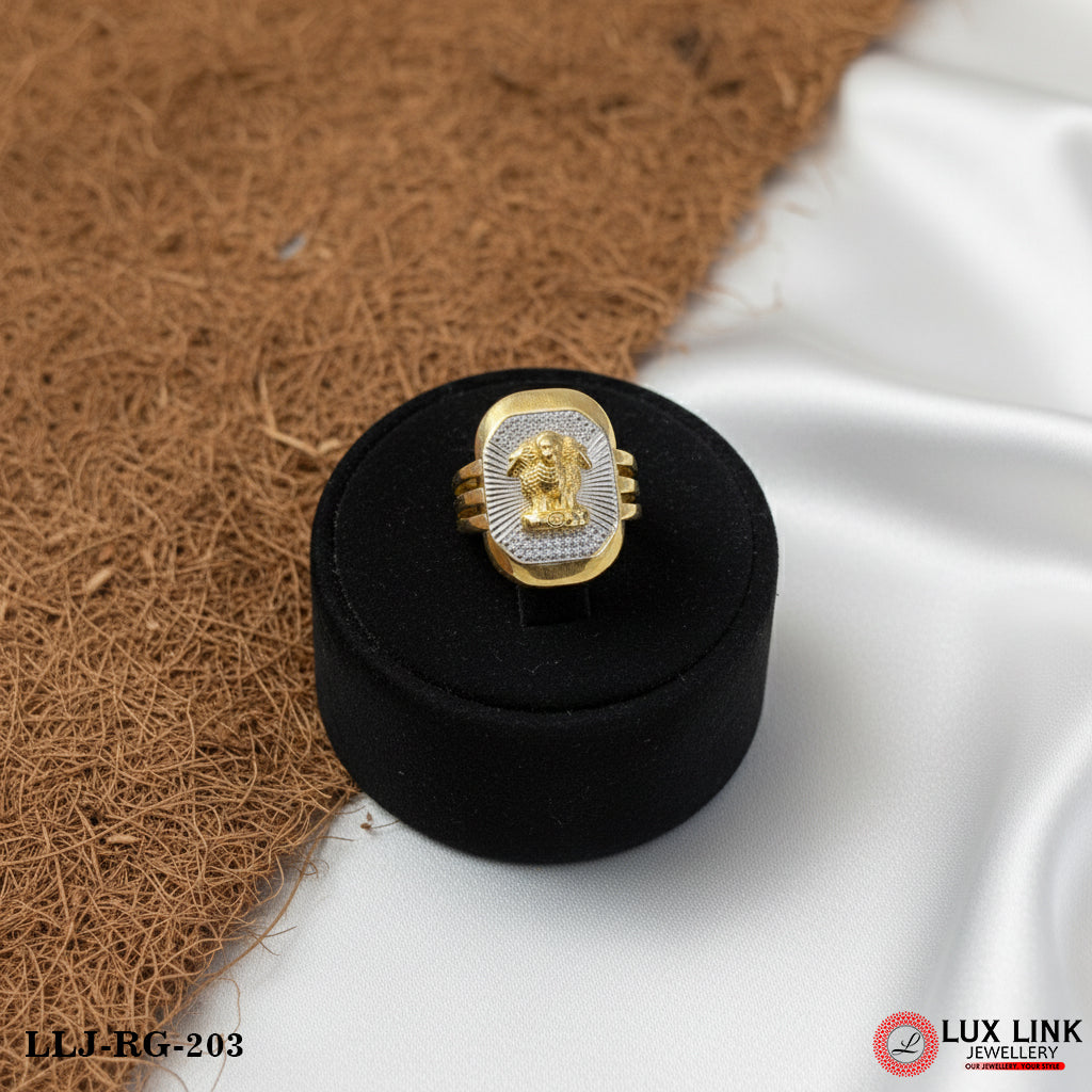 Most Trending Ashok Stambh Logo Design Gold Plated Ring For Men - RG - 203