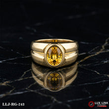 Oval Shape Yellow Stone With Diamond Gorgeous Designring Gold Plate ring RG-243