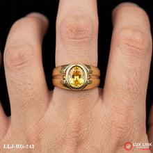 Oval Shape Yellow Stone With Diamond Gorgeous Designring Gold Plate ring RG-243