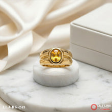 Oval Shape Yellow Stone With Diamond Gorgeous Designring Gold Plate ring RG-243