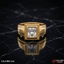 Square Shape white Stone with Diamond Artisanal Design Gold Plated ring RG-244