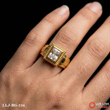 Square Shape white Stone with Diamond Artisanal Design Gold Plated ring RG-244