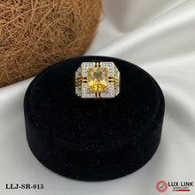 Yellow Stone with Rhodium Finely Detailed Design Gold Plated Ring for Men - SR - 015