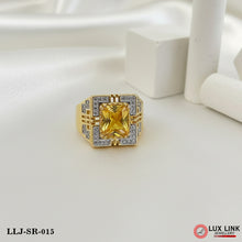 Yellow Stone with Rhodium Finely Detailed Design Gold Plated Ring for Men - SR - 015