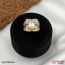 Wihte Stone with Rhodium Finely Detailed Design Gold Plated Ring for Men - SR - 016