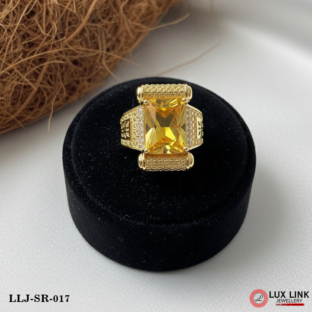 Yellow Stone Sophisticated Design Gold Plated Ring for Men - SR - 017
