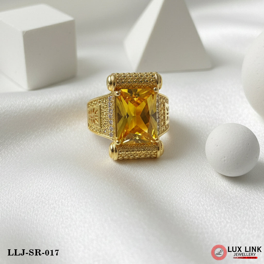 Yellow Stone Sophisticated Design Gold Plated Ring for Men - SR - 017