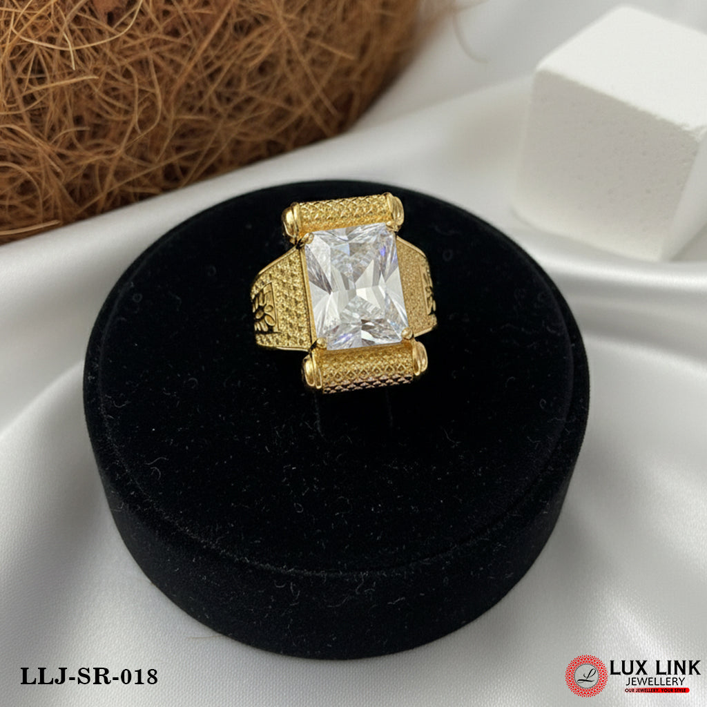 Wihte Stone Sophisticated Design Gold Plated Ring for Men - SR - 018