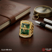 Gold Plated Krishna On Green Stone Awesome Design Ring for Men SR-024