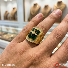 Gold Plated Krishna On Green Stone Awesome Design Ring for Men SR-024
